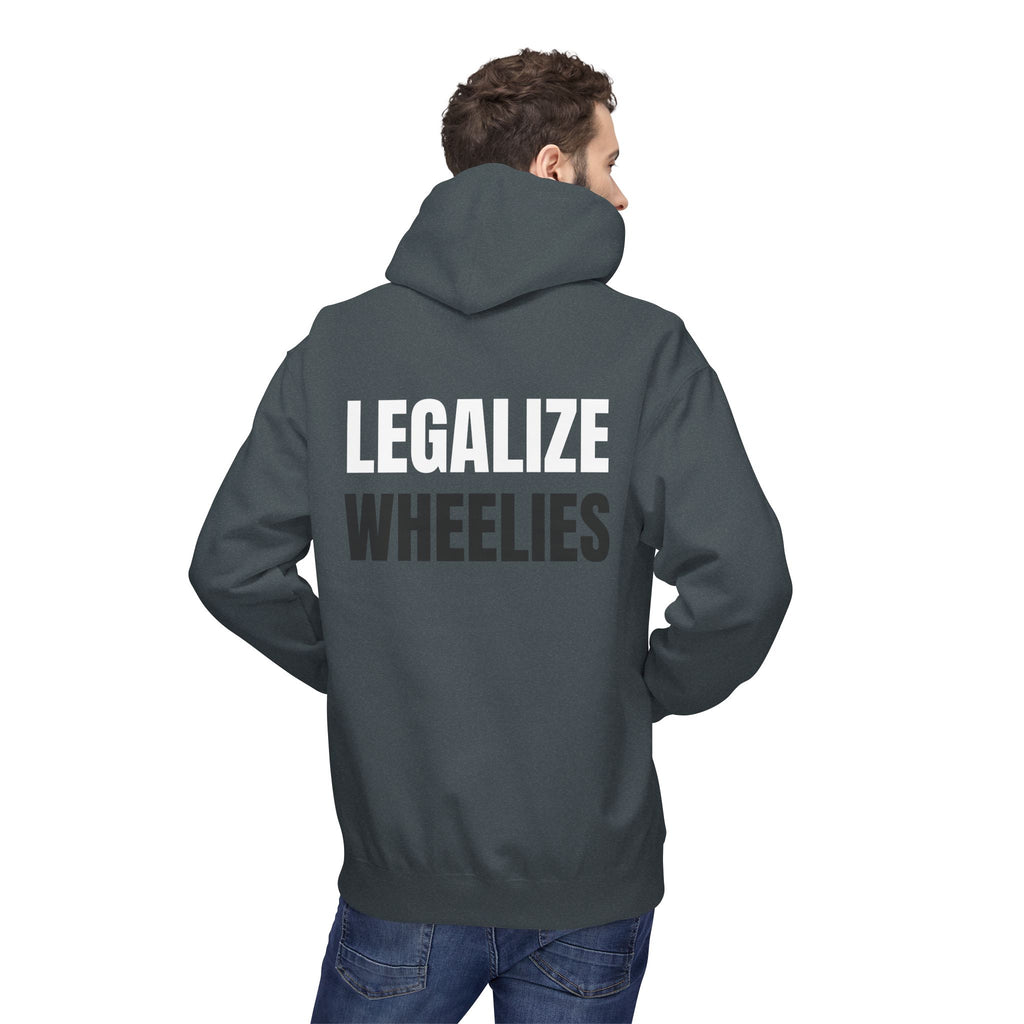 Hoodie — "Legalize Wheelies" Graphic Pullover for Motorcycle & Bike Enthusiasts