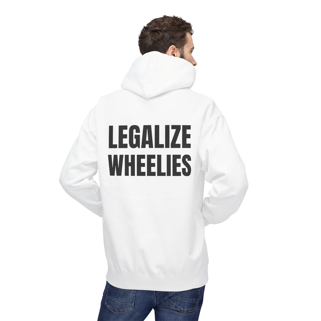 Hoodie — "Legalize Wheelies" Graphic Pullover for Motorcycle & Bike Enthusiasts